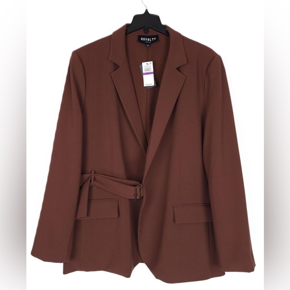 NWT Royalty By Maluma Belted Asymmetric One-Button Blazer size XXL brown